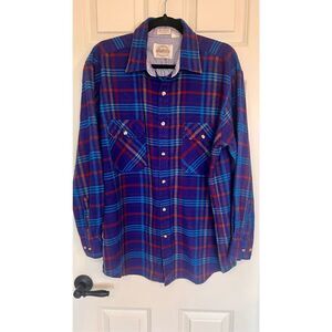 Vintage Saugatuck Men Large Heavy‎ Flannel Long Sleeve Button Down Shirt Acrylic